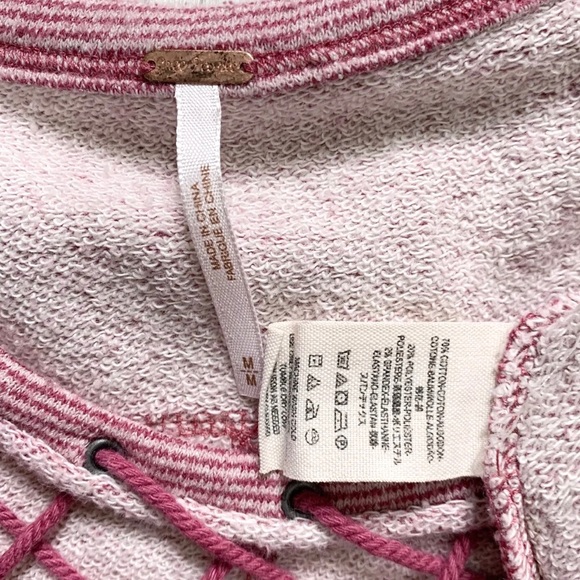Free People Criss Cross Magenta Pink Striped Pullover Long Sleeve Sweatshirt Top - Picture 8 of 9